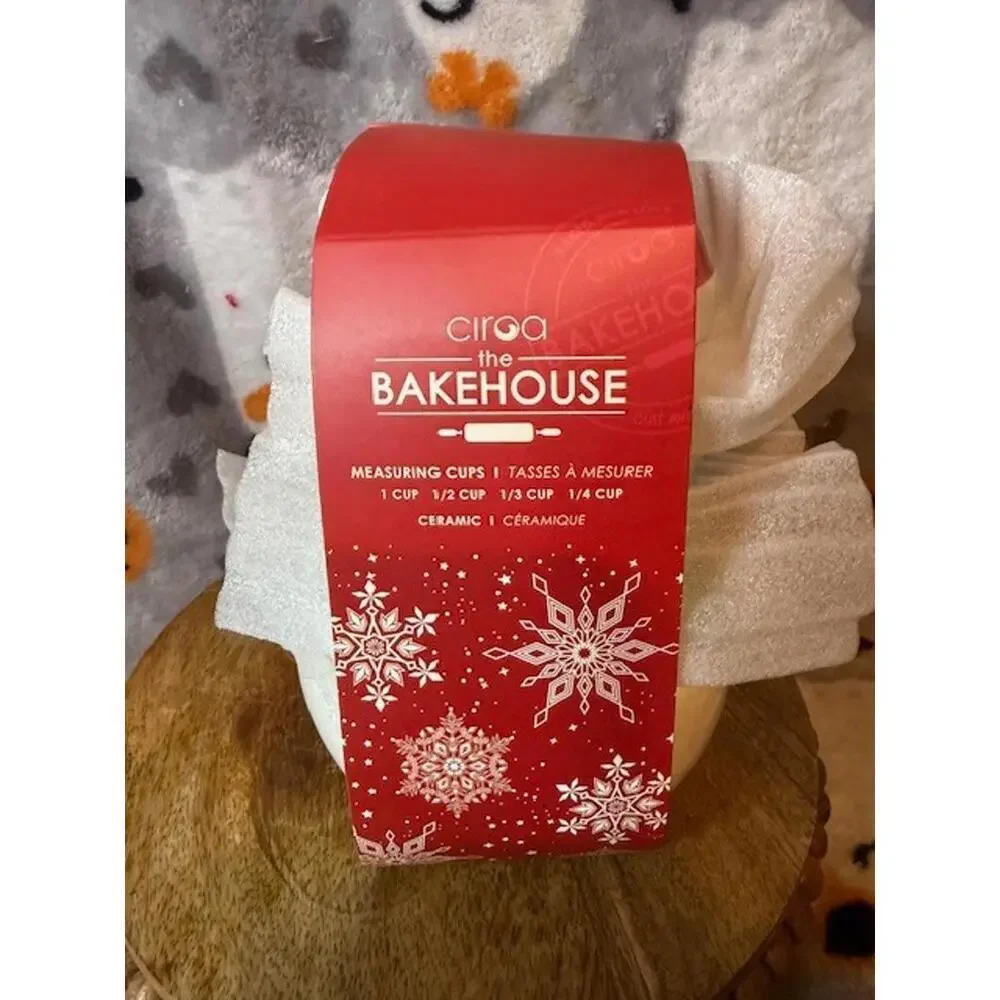 Bakehouse Snowman Ceramic Measuring Cups Set Holiday Kitchen Decor